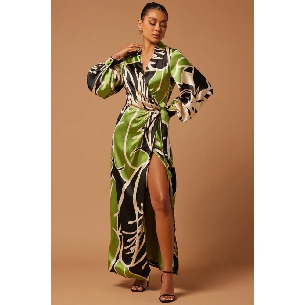 Nova Luxe Arta Satin Wrap Maxi Dress - NWT